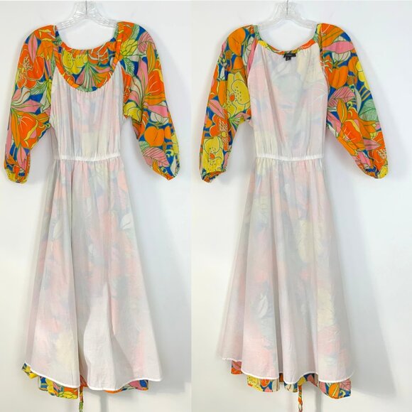 J.Crew 100% Cotton Tropical Floral Romantic Midi Dress Size 10 - Picture 13 of 16